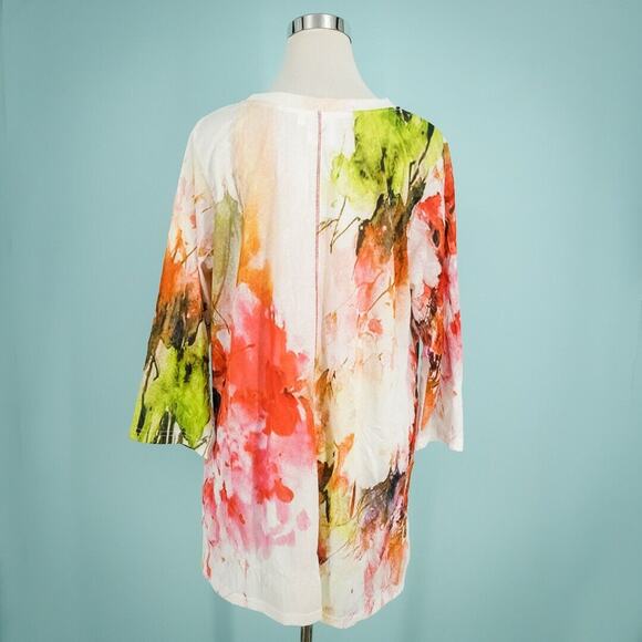 Parsley & Sage Size XL White Abstract Floral Scoop 3/4 Sleeve Artsy Tunic Top - Picture 2 of 5